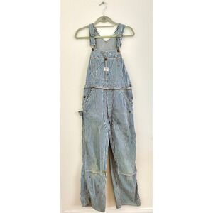 Vintage 1970s Big Mac 36x28 Hickory Stripe Workwear Railroad Overalls Distressed